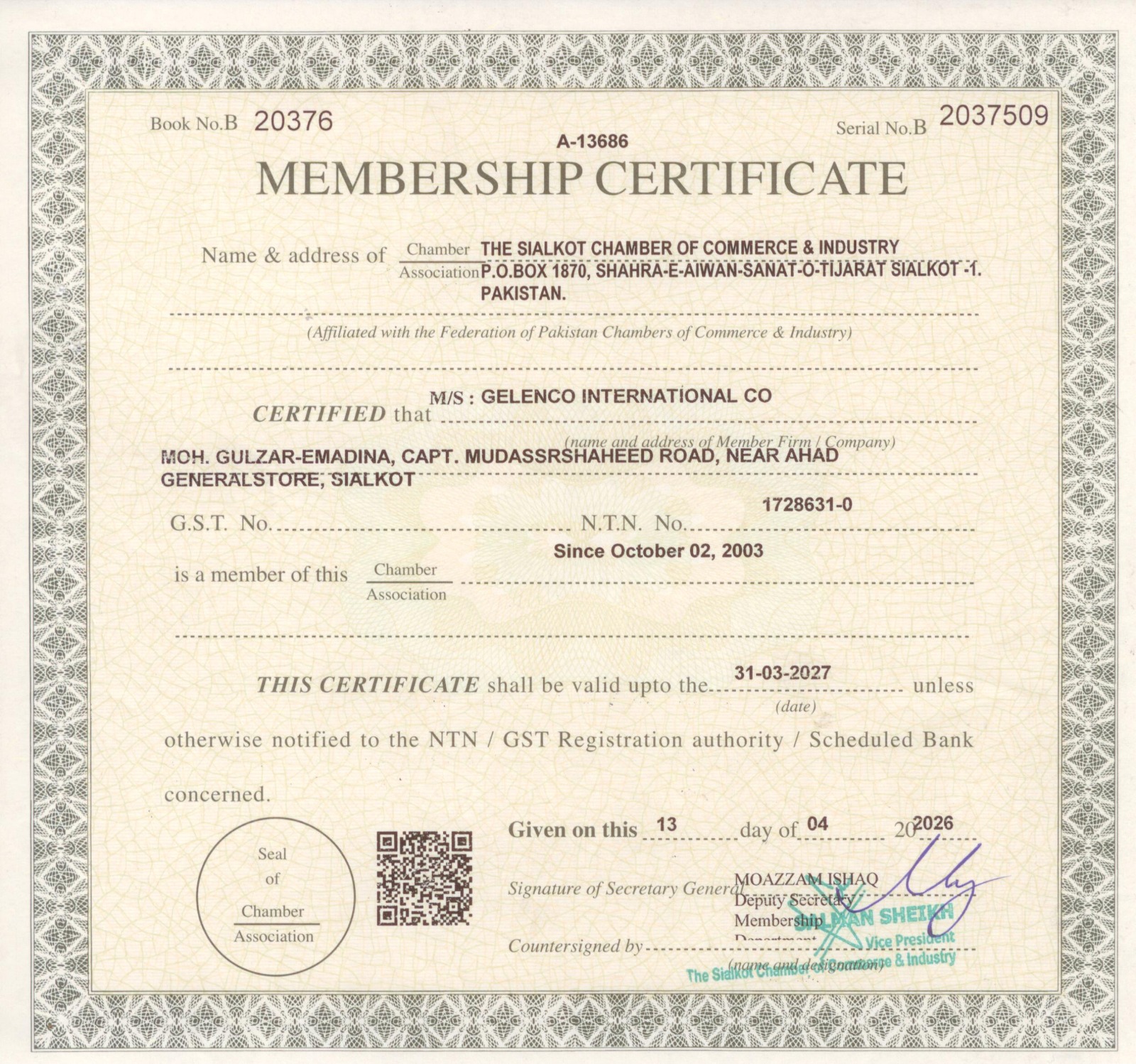 Gelenco Certificate 3
